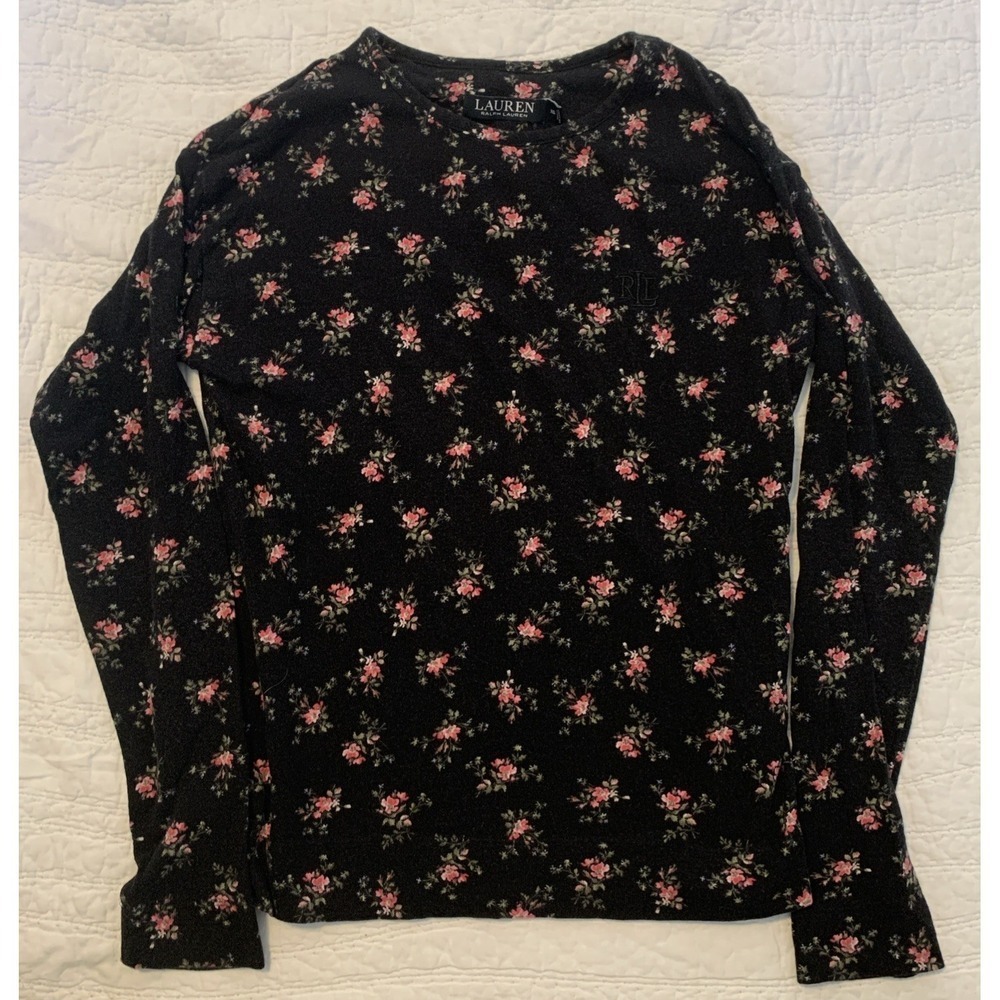 Lauren Ralph Lauren Women's XS Black Floral Top Cotton Viscose